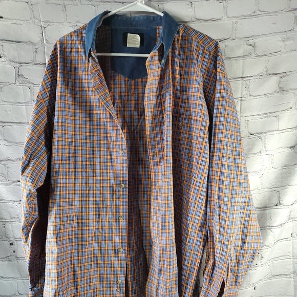 PBR SIZE XL ORANGE AND BLUE PLAID WESTERN GENTLY USED - Picture 1 of 10